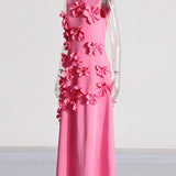 3D Flower Appliqué Mock Neck Midi Dress