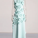 3D Flower Appliqué Mock Neck Midi Dress