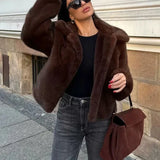 Lapel Side Pockets Faux Fur Jackets