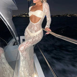 Perspective Lace Hollow Out Bodycon Maxi Dress