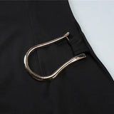 Short Sleeve Draped Black Metal Buckle Mini Dress