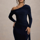 Skew Collar Long Sleeve Maxi Dress