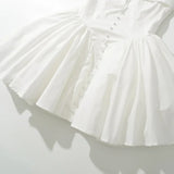 White Slit V Collar Short Sleeve Corset Style Mini Dress