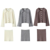 Lapel Cardigan Elastic Waist Mini Skirt Suits