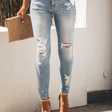 Women's Jeans Blue Hight Waist Streetwear Ripped Casual Fashion Denim Pencil Pants