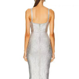 Spaghetti Strap Sleeveless Silver Midi Dress