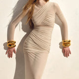 Mesh Patchwork Sheer Long Sleeve Dress