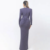 Elastic Deep V-Fold Lace Maxi Dress