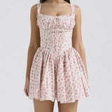 Flower Printed Open Back A-line Corset Mini Dress