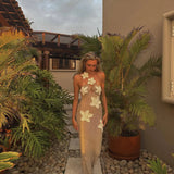 Floral Halter Maxi Dress Summer Splice Backless Design