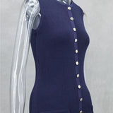 Knit Maxi Dress with Pockets Button-Front