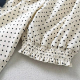 Short Puff Sleeve Bow Detail Dots Print Mini Dress