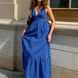 Women's Patchwork Sleeveless Solid Maxi Dress