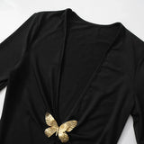 Black Fishtail Dress Dramatic Style with Butterfly