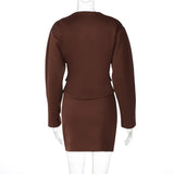 Round Neck Long Sleeve Jacket Mini Skirt Suit