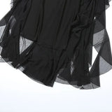 Black Deep Neck Open Back  Ruffled Maxi Dress