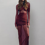 Mesh Patchwork Sheer Long Sleeve Dress