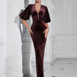 Backless Puff Lantern Sleeve Maxi Dress