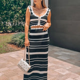 Striped Contrast Knitted Top and Long Skirt Set