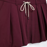 Zipper Lapel Burgundy Color Jacket and Skirt Suit
