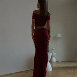 Off-shoulder Crop Top And Long Skirt Suit