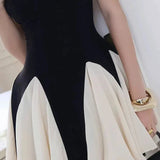 Spaghetti Strap Patchwork Contrast Color Mini Dress