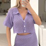Knit Hollow Out Top and Long Skirt Suit
