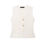 Button Knit Top Side Zipper Skirt Suit
