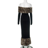 Leopard Print Fluff Splicing Maxi Dress