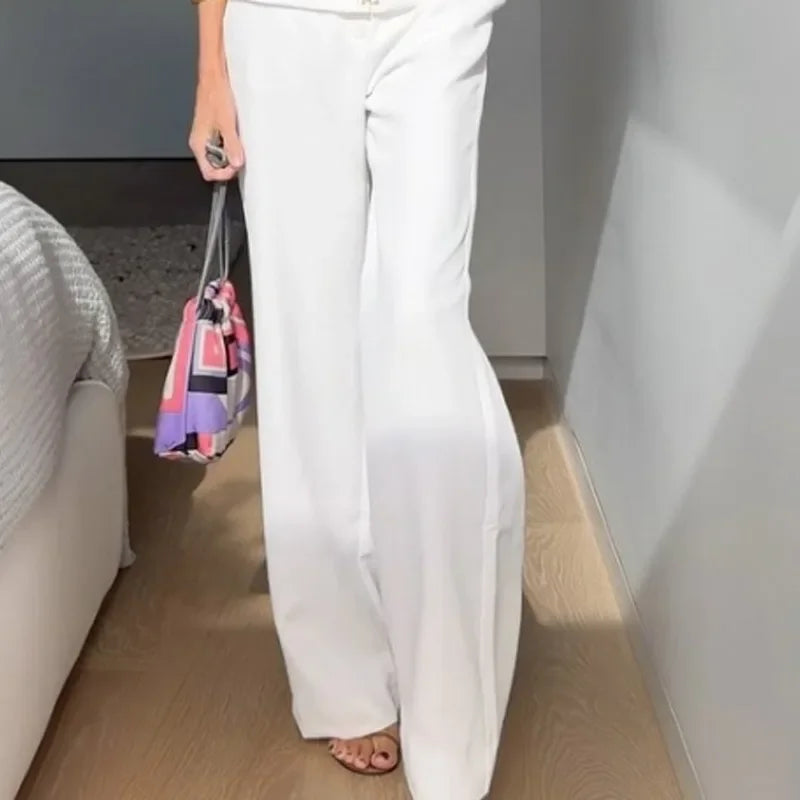 Solid Sleeveless Vest High Waist Straight Pant Suit