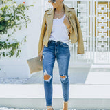 Women's Jeans Blue Hight Waist Streetwear Ripped Casual Fashion Denim Pencil Pants