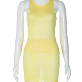 Solid Knit Top And Mini Skirt 2 Pcs Suit