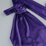 Purple Satin Halter Neck 3D Flower Scarf Maxi Dress