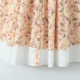 Slash Collar Flower Print Corset Style Pleated Midi Dress