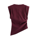 Asymmetric Pleated Trim Short Sleeve Top
