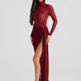 Turtleneck Top And Floral Split Long Skirt Sets