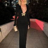 Black Fishtail Dress Dramatic Style with Butterfly