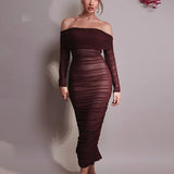 Off-shoulder Slash Neck Solid Maxi Dress