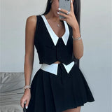 Sleeveless Top High Waist Pleated Skirt Suit