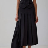 Notched Collar Pleated Skirt Suit Two Piece Sets