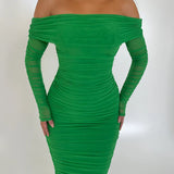 Off-shoulder Slash Neck Solid Maxi Dress