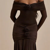 Off-shoulder Strapless Rose Long Sleeve Dress