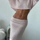 Knit Long Sleeve Top and Maxi Skirt Suit