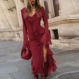 Ruffles Red Flare Sleeve Maxi Dress