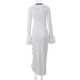 Long Sleeved Ruffled Slit Maxi Dress for Women