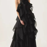 Halter 3D Flower Flounce Irregular Loose Maxi Dress