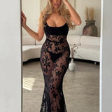 Black Sheer Floral Maxi Dress