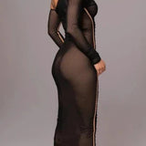 Amelisse - Off-Shoulder Two-Layer Mesh Midi Dress
