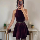 Solid Tank Velvet Mini Dress