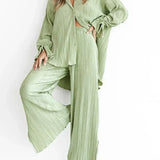 2 Piece Set Blouse Tops and Split Wide Leg Pants